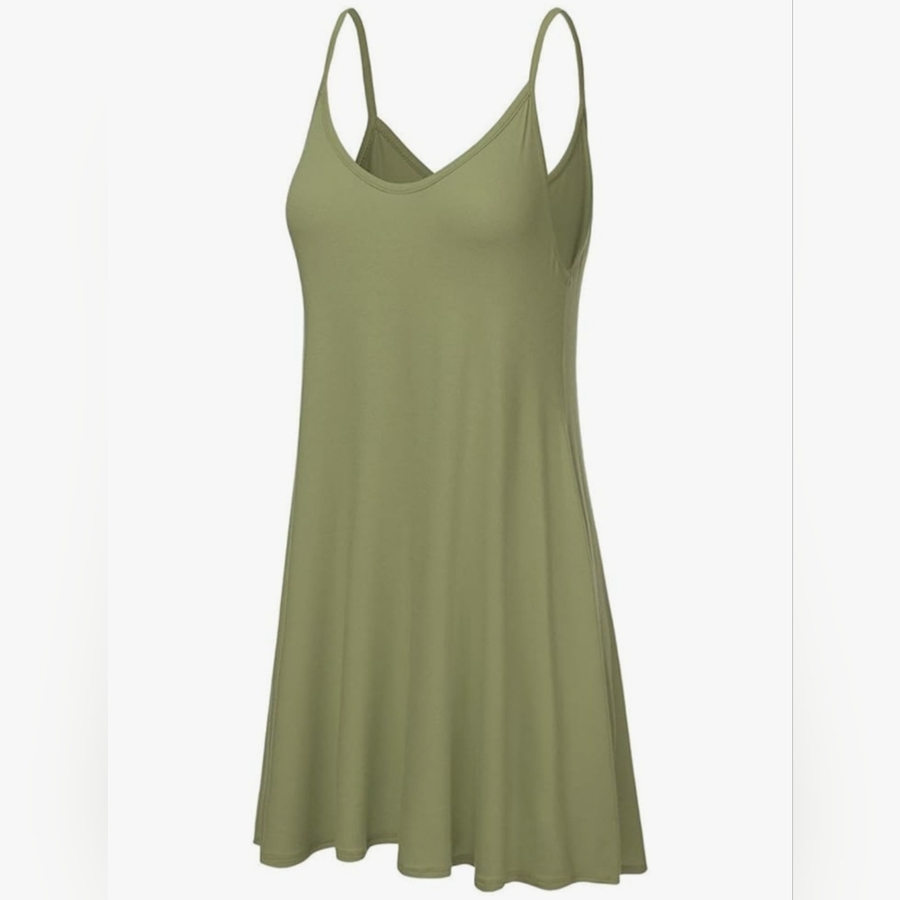 DOUBLJU Women's Casual Spaghetti Loose Swing Slip Dress Dusty Sage Size 2xl